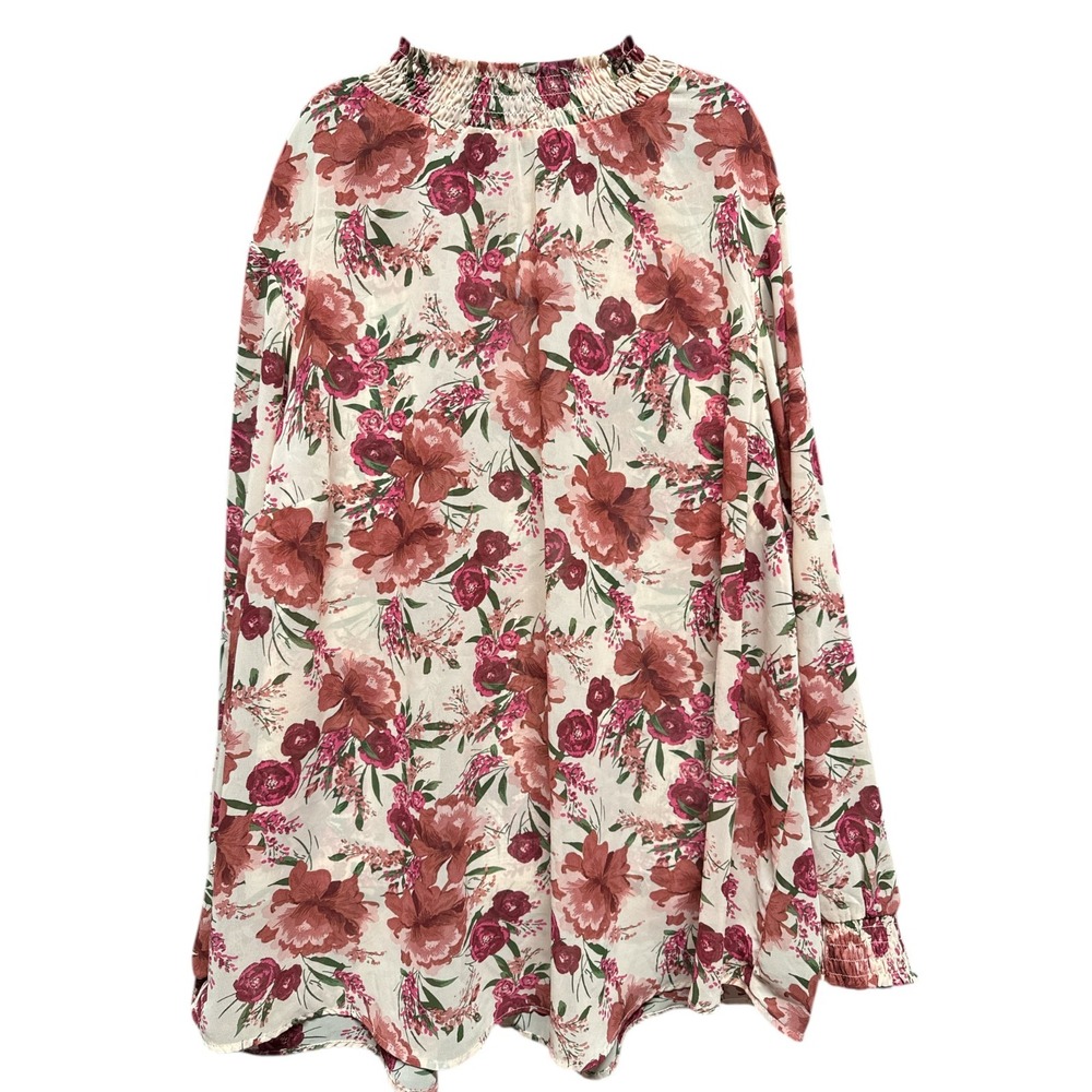 Torrid Chiffon Smocked Mock Neck Floral Blouse Lightweight Pink Plus Size 3X NWT